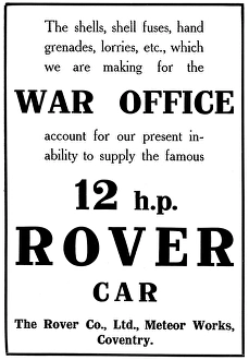 WW1 advertisement, Rover Company making munitions WW1 advertisement, Rover Company making munitions