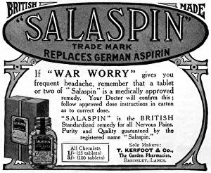 WW1 advertisement for Salaspin replacing German aspirin WW1 advertisement for Salaspin replacing German aspirin