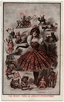 WW1 era Christmas card - Toys bearing flags of the Allies WW1 era Christmas card - Toys bearing flags of the Allies