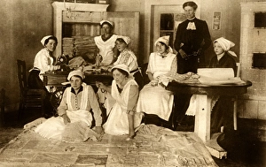 WW1 - German women make blankets out of newspapers WW1 - German women make blankets out of newspapers