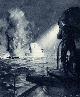 WW1 - HMS Badger rams U-19 German Navy U-Boat, 1914 WW1 - HMS Badger rams U-19 German Navy U-Boat, 1914