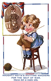 WW1 knitting - comic postcard, Naughty Netta WW1 knitting - comic postcard, Naughty Netta