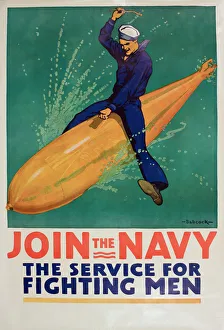 WW1 poster, Join the Navy, the Service for Fighting Men. Date: circa 1917 WW1 poster, Join the Navy, the Service for Fighting Men. Date: circa 1917
