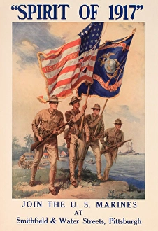 WW1 recruitment poster, Spirit of 1917, US Marines WW1 recruitment poster, Spirit of 1917, US Marines