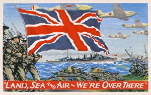 WW2 Canada patriotic postcard: army navy, and air force in action WW2 Canada patriotic postcard: army navy, and air force in action