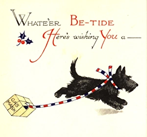 WW2 Christmas card, dog with gas mask WW2 Christmas card, dog with gas mask