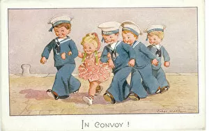 WW2 era - Comic Postcard - In Convoy
