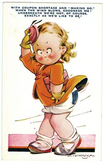 WW2 era - Comic Postcard - Coupon shortage and making do WW2 era - Comic Postcard - Coupon shortage and making do