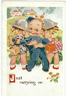 WW2 era - Comic Postcard - Just Carrying WW2 era - Comic Postcard - Just Carrying