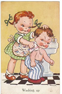 WW2 era - Comic Postcard - Washing up WW2 era - Comic Postcard - Washing up