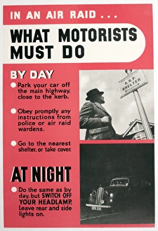 WW2 poster, In an air raid, what motorists must do WW2 poster, In an air raid, what motorists must do