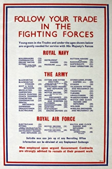 WW2 poster, Follow your trade in the fighting forces WW2 poster, Follow your trade in the fighting forces