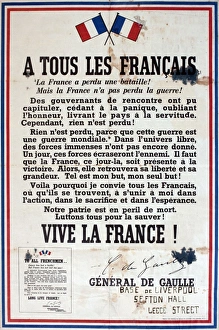 WW2 poster, A tous les francais, General de Gaulle WW2 poster, A tous les francais, General de Gaulle