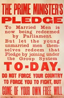 WWI Poster, The Prime Ministers Pledge