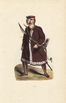 Yakut man wearing a fur-lined coat, with spear Yakut man wearing a fur-lined coat, with spear