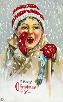 Snows Gallery: Young boy shouts out Merry Christmas through the snow