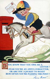 Young Jockey on a rocking horse posting a letter