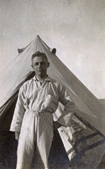 Young man of Royal Fusiliers in pyjamas, WW1 Young man of Royal Fusiliers in pyjamas, WW1