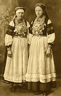 Two young women in traditional dress, Republic of Estonia Two young women in traditional dress, Republic of Estonia