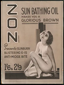 <b class=qtipBold><figcaption>Zon Sunbathing Oil 1930S</figcaption></b><br>Zon sunbathing oil which makes you 'a glorious brown'<br><em>© Mary Evans Picture Library</em> Zon Sunbathing Oil 1930S