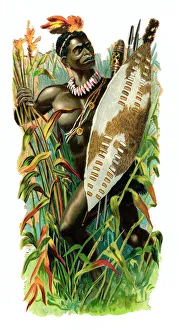 Ethnic Gallery: Zulu warrior on a Victorian scrap