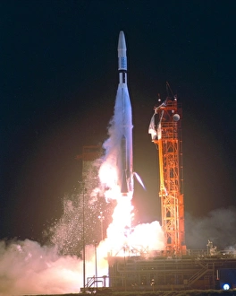 <b class=qtipBold><figcaption>Mariner 1 Launch</figcaption></b><br>An Atlas-Agena 5 carrying the Mariner 1 spacecraft lifted off today from Cape Kennedy Launch Complex 12. The Mariner spacecraft is scheduled to orbit Venus.<br><em>© NASA</em> Mariner 1 Launch