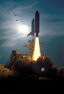 <b class=qtipBold><figcaption>STS-64 Launch</figcaption></b><br>The Space Shuttle Discovery soars skyward from Launch Pad 39B on Mission STS-64 at 6:22:35 p.m. EDT, September 9, 1994. On board are a crew of six: Commander Richard N. Richards; Pilot L. Blaine Hammond Jr.; and Mission Specialists Mark C. Lee, Carl J. Meade, Susan J. Helms and Dr. J.M. Linenger. Payloads for the flight include the Lidar InSpace Technology Experiment (LITE), the Shuttle Pointed Autonomous Research Tool for Astronomy 201 (SPARTAN201) and the Robot Operated Processing System (ROMPS). Mission Specialists Lee and Meade also are scheduled to perform an extravehicular activity during the 64th Shuttle mission.<br><em>© NASA</em> STS-64 Launch