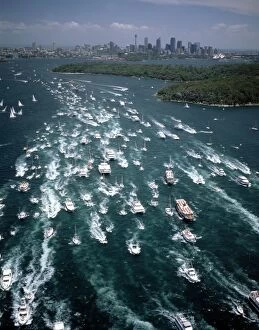 Images Dated 16th January 2009: Aerial - Sydney to Hobart yacht race sailing out of Sydney Harbour - Australia JPF52403