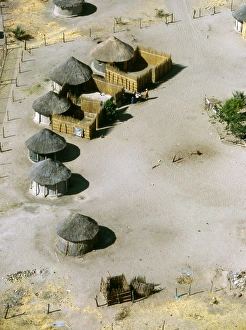 Aerial view of thatched rondavels made of mud and straw in a typical African village Aerial view of thatched rondavels made of mud and straw in a typical African village