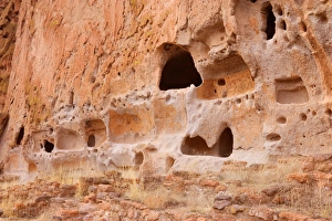 Cave dwelling - group of cave dwellings called Long House in Frijoles Canyon Cave dwelling - group of cave dwellings called Long House in Frijoles Canyon