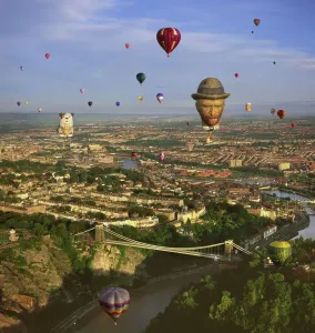 Aerial View Print of Hot-air Balloons over Clifton Suspension Bridge