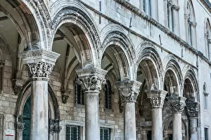 Dalmatia Gallery: Dubrovnik, Croatia. Ornate columns at Sponza Palace