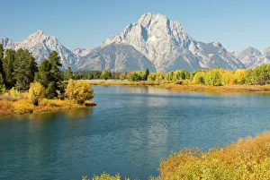 Early morning sun on Grand Teton range from oxbow bend Early morning sun on Grand Teton range from oxbow bend