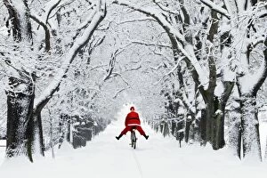 Robur Gallery: Father Christmas - on a bicycle - in snow covered