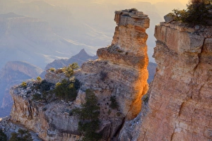 Grand Canyon - rock formation in the shape of a turret and panoramic view from Yaki Point Grand Canyon - rock formation in the shape of a turret and panoramic view from Yaki Point