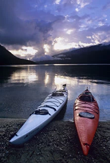 Kayaking Gallery: Kayaks at sunset on Rainbow Falls Beach