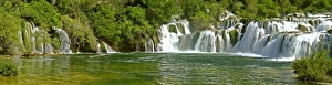 Krka waterfall - panoramic view of lowest step of skradinski buk waterfall Krka waterfall - panoramic view of lowest step of skradinski buk waterfall