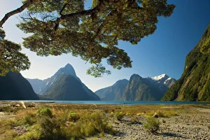 Milford Sound - with landmark Mitre Peak and surrounding mountains Milford Sound - with landmark Mitre Peak and surrounding mountains