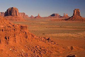 Monument Valley - panoramic view into Monument Valley with its famous sandstone buttes Monument Valley - panoramic view into Monument Valley with its famous sandstone buttes