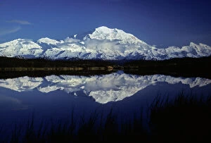 Mt. McKinley (Denali) from Reflection Pond, Denali National Park, Alaska, North America. June, late evening