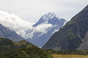 New Zealand - spectacular scenery of glacial valley with snow capped mountains New Zealand - spectacular scenery of glacial valley with snow capped mountains