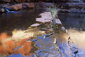 Reflections - a river cascades down Weano Gorge. The with sunlight ablaze red cliffs Reflections - a river cascades down Weano Gorge. The with sunlight ablaze red cliffs