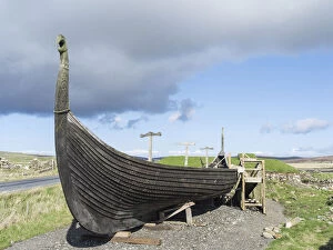 Images Dated 25th July 2013: Replica of a Viking vessel near Haroldswick