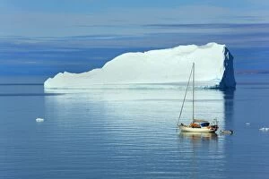 Baffin Gallery: Sailing Boat with iceberg in the background Arctic Summer