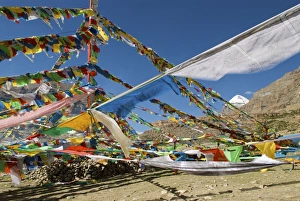 Tibet Sacred Mt Kailash and prayer flags - (Pilgrims walk the kora 52km around the Tibet Sacred Mt Kailash and prayer flags - (Pilgrims walk the kora 52km around the