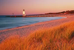 Seascape Gallery: USA - Charlevoix Lighthouse and beach at sunset