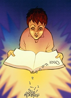 Abstract artwork of a dyslexic boy reading a book Abstract artwork of a dyslexic boy reading a book