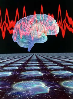 Images Dated 4th June 2004: Abstract artwork of human brain & EEG brainwaves