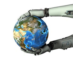 Cybernetic Gallery: Android holding the Earth