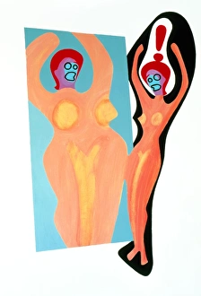 Artwork of an anorexic woman looking in a mirror Artwork of an anorexic woman looking in a mirror